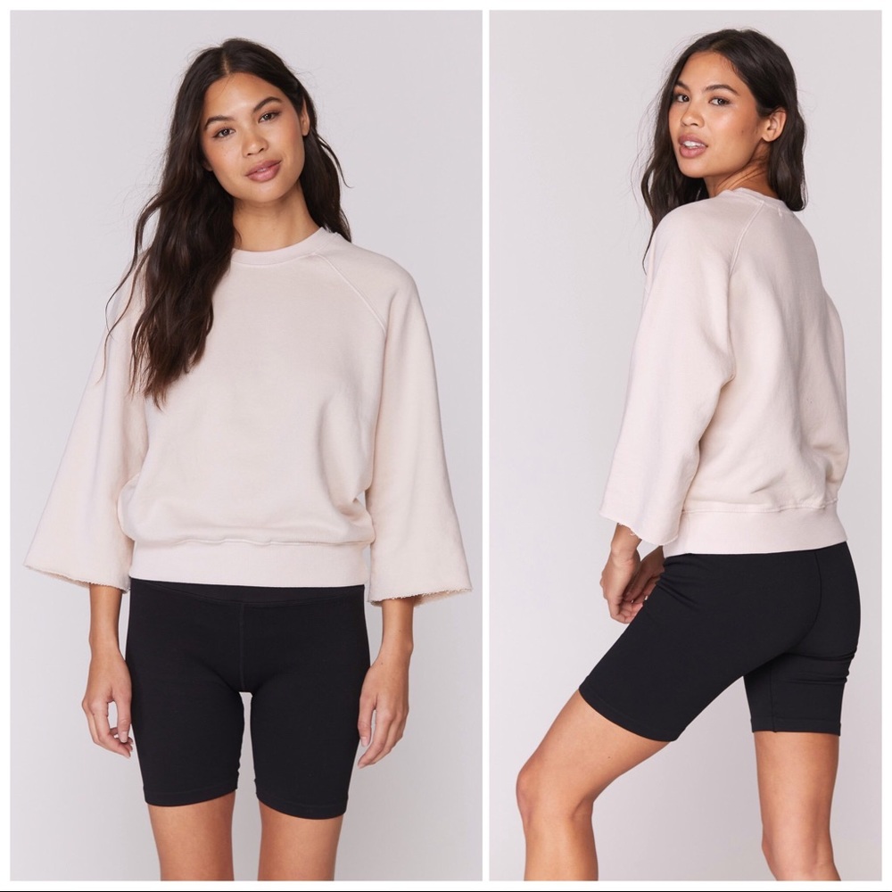 Spiritual Gangster Maya Cut Off Sweatshirt in Beige Size M